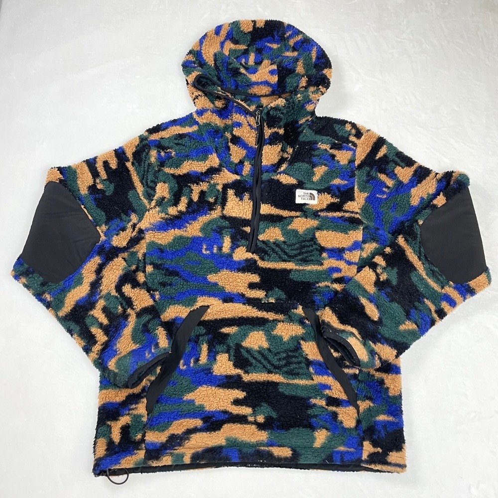 The North Face Sherpa Fleece Hoodie Mens Small Multicolor Blue Camo NF0A5GMT